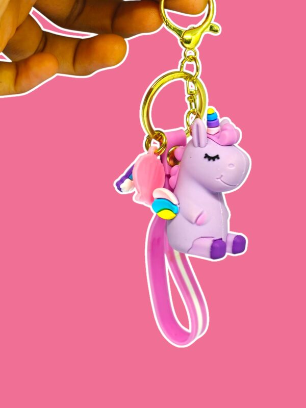Bento Pastel Purple Unicorn Keychain with Rainbow & Shell Charms - Image 5