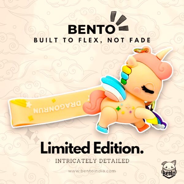 Bento Peach Unicorn 3D Keychain – Pastel Fantasy Unicorn with Silicone Strap