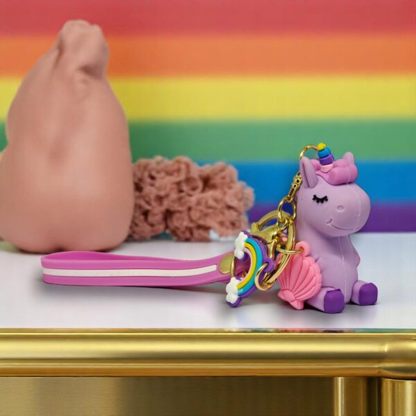 Bento Pastel Purple Unicorn Keychain with Rainbow & Shell Charms - Image 2