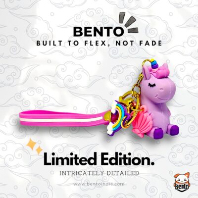 Bento Pastel Purple Unicorn Keychain with Rainbow & Shell Charms