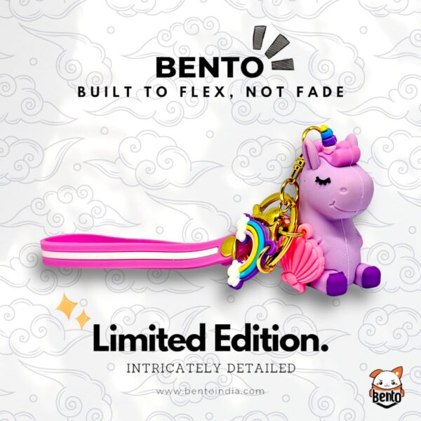 Bento Pastel Purple Unicorn Keychain with Rainbow & Shell Charms