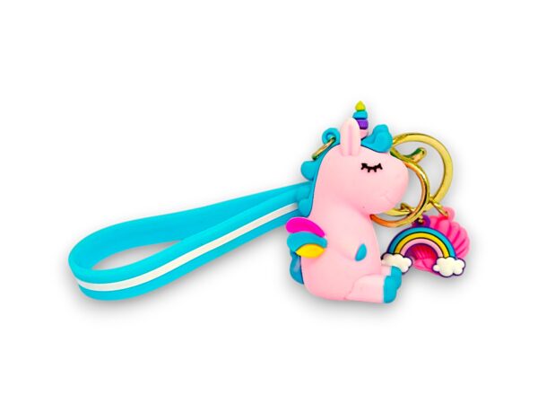 Bento Pastel Pink Unicorn Keychain with Rainbow Charm – Whimsical Silicone Strap - Image 4