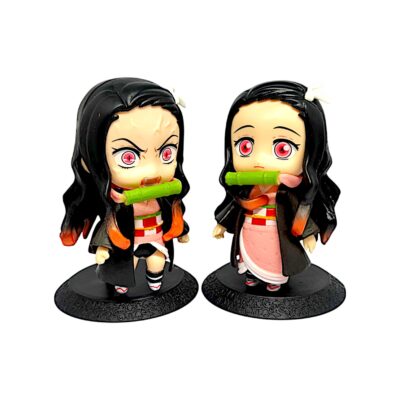 Nezuko Kamado Chibi Figurine Set - Angry & Cute Duo with Bamboo Mouthpiece