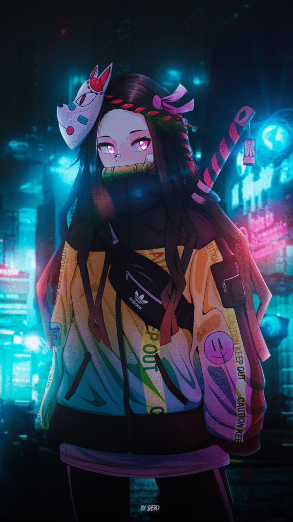 Nezuko Cyberpunk Look HD Mobile Wallpaper
